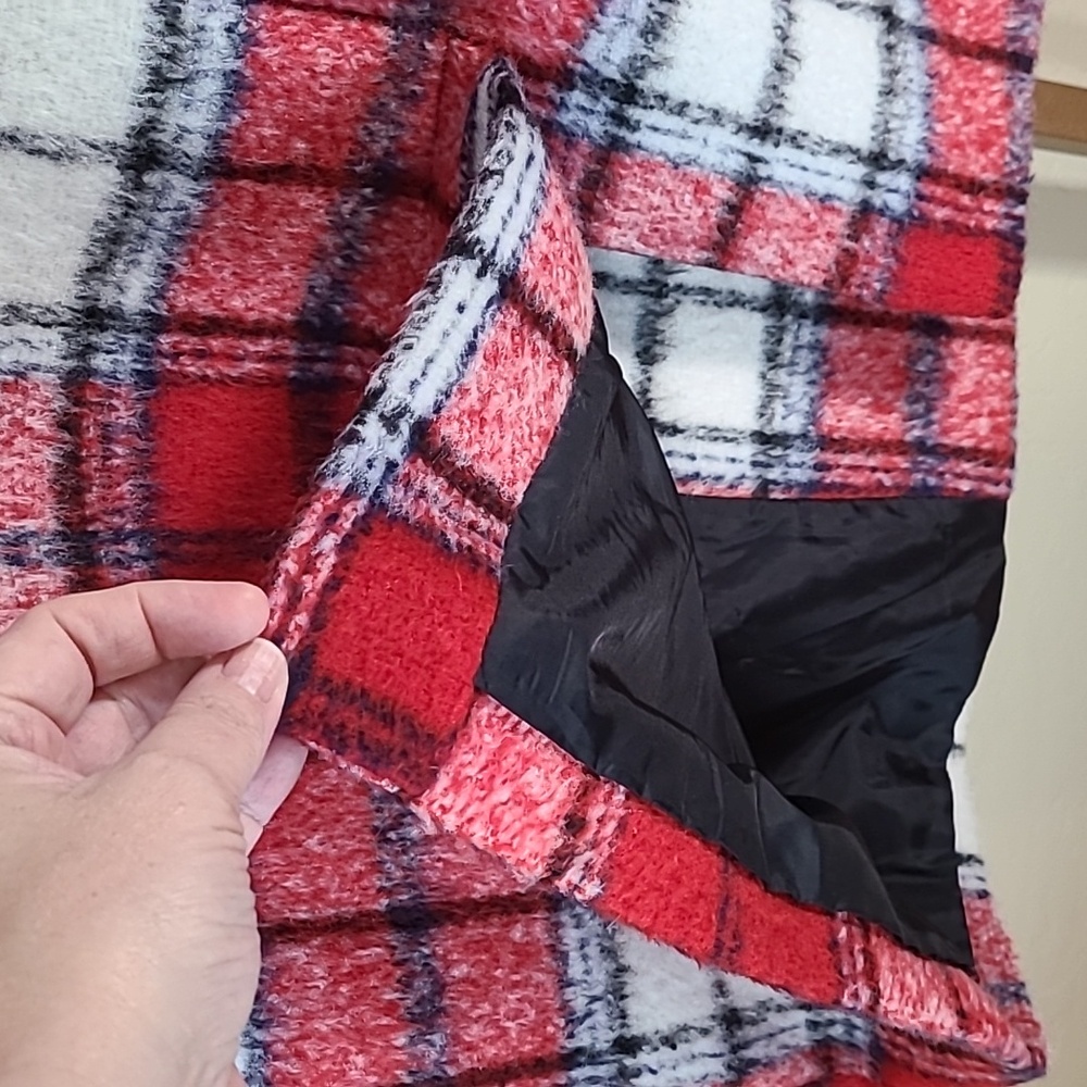 Old Navy Overcoat Novel Red Plaid Wool Blend Jacket Size XL - Picture 10 of 14